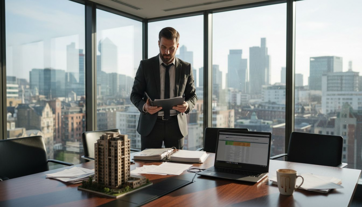 Property manager reviewing compliance documents