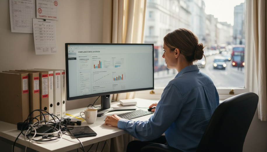 Property manager reviews compliance dashboard