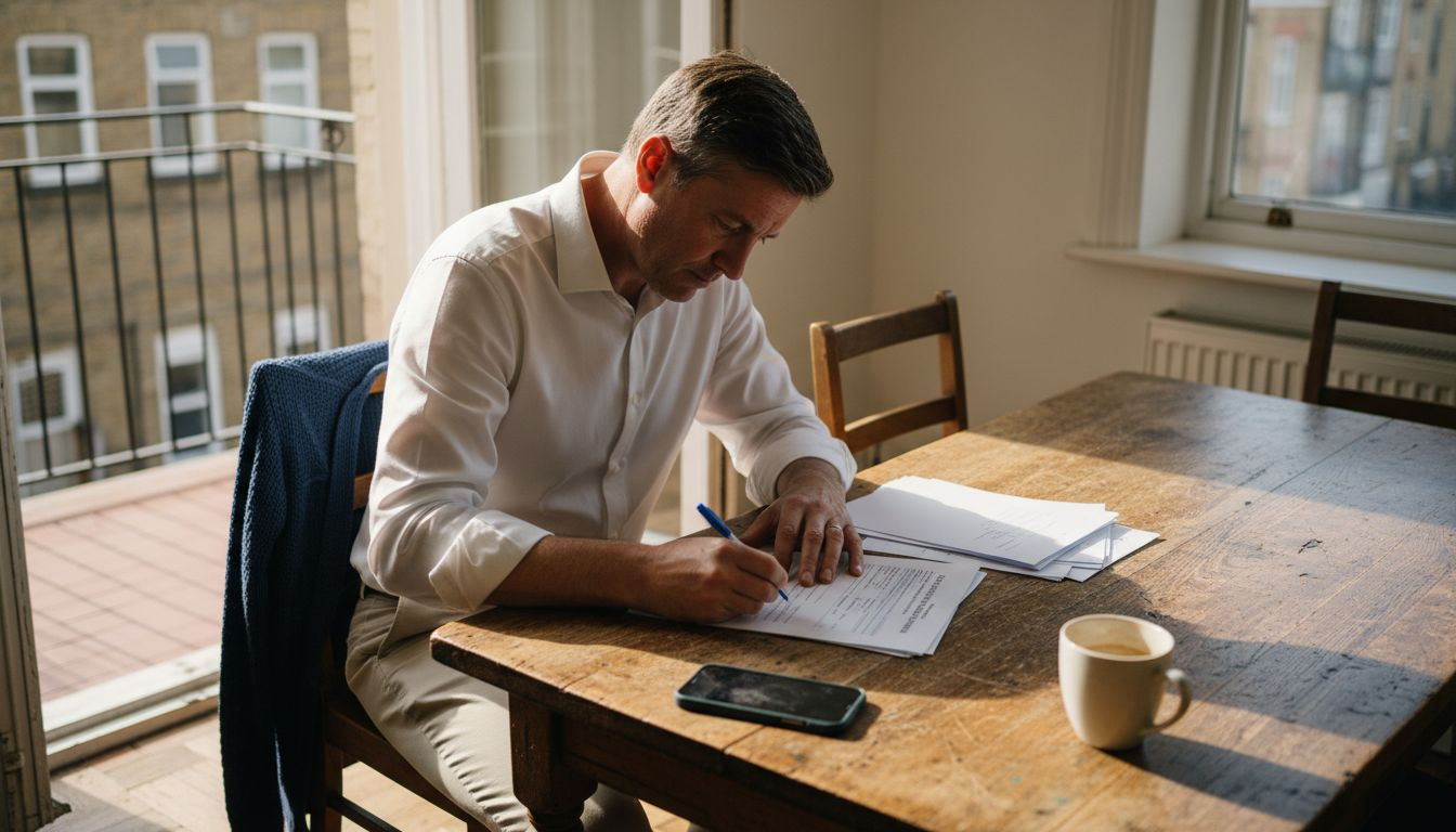 Man filling out rental registration form at table