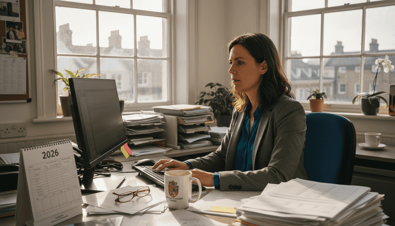 Property manager working on compliance paperwork