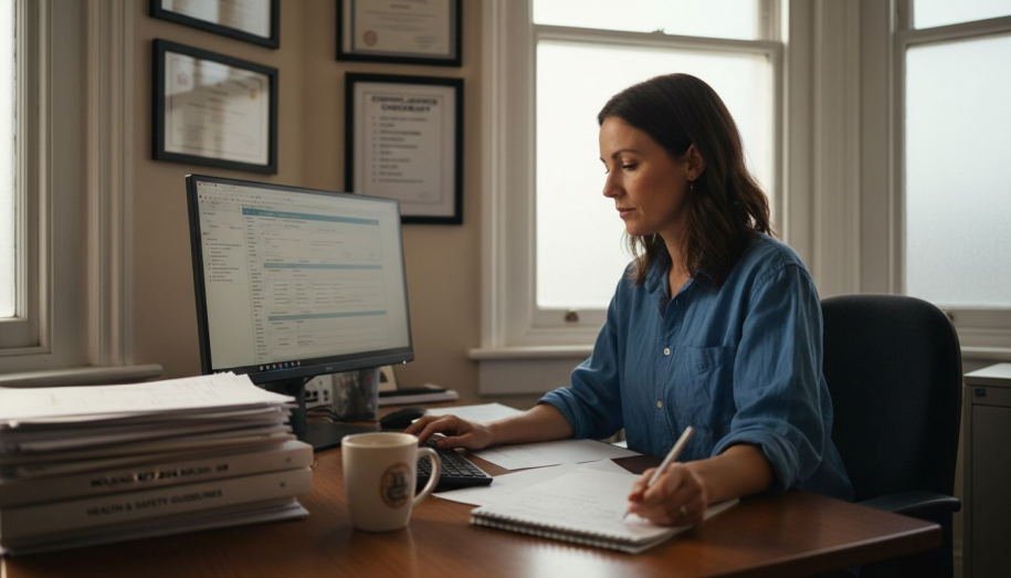 Property manager reviewing guest compliance process