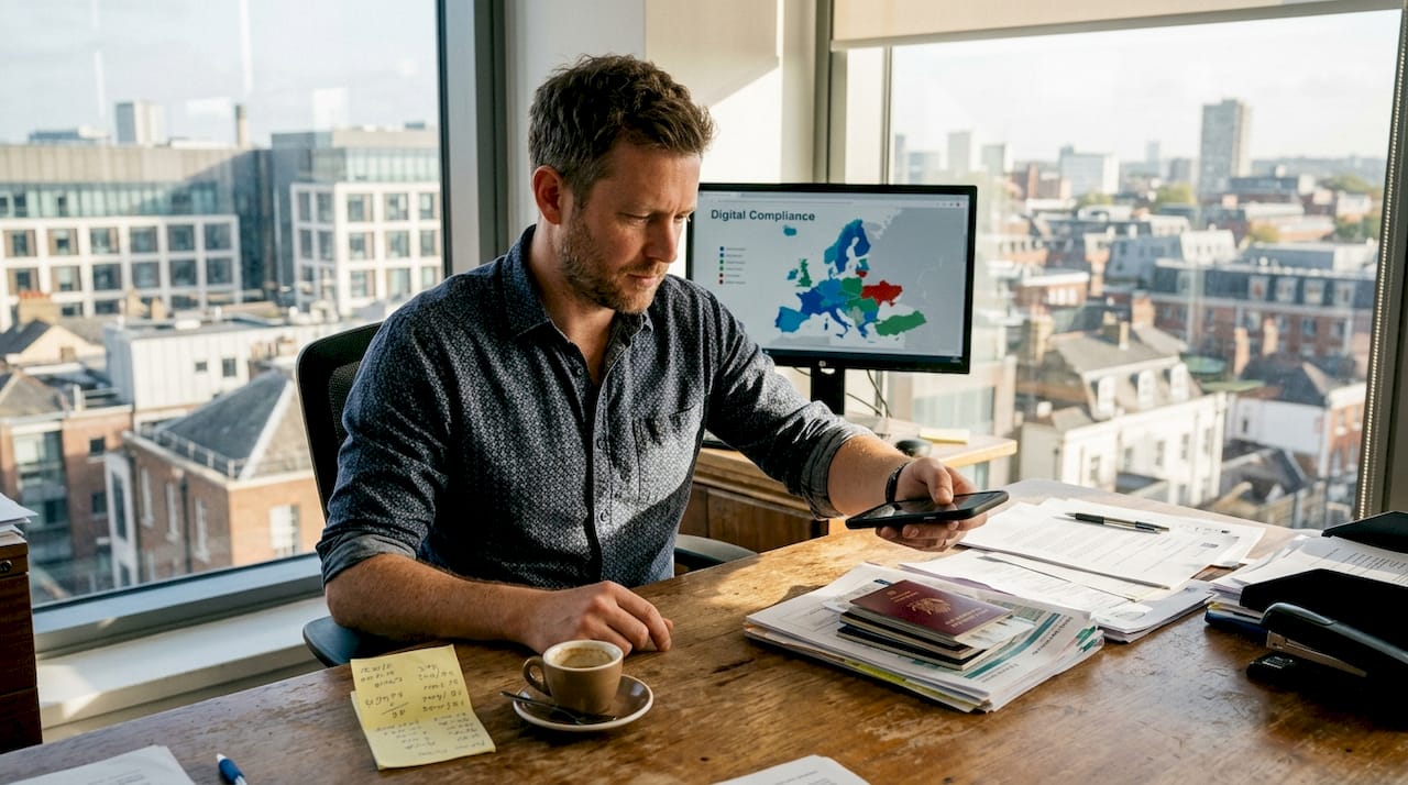 Property manager scans guest documents in city office