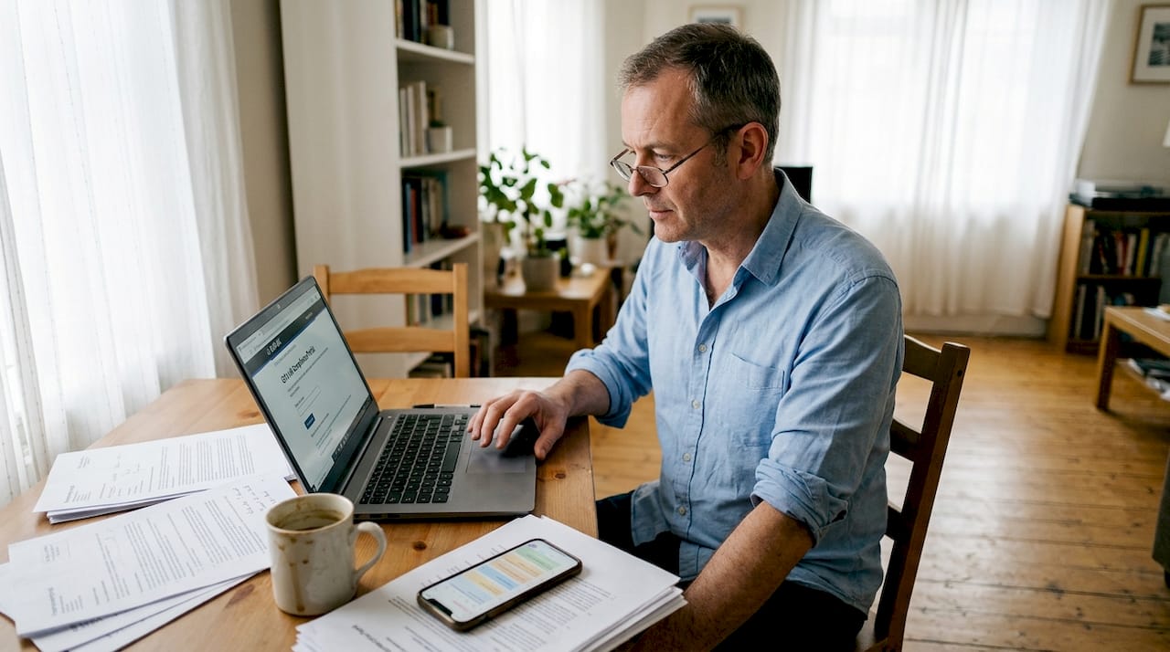 Property owner registering on compliance portal at home