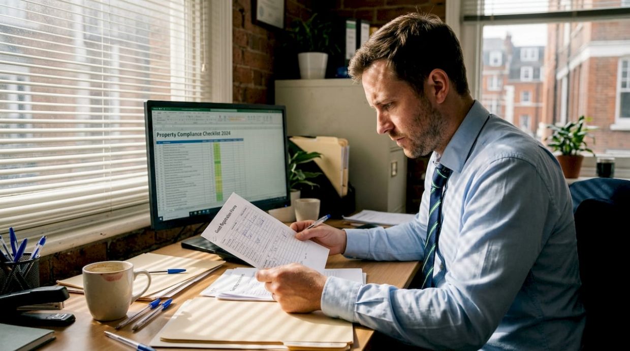 Property manager reviewing guest compliance documents