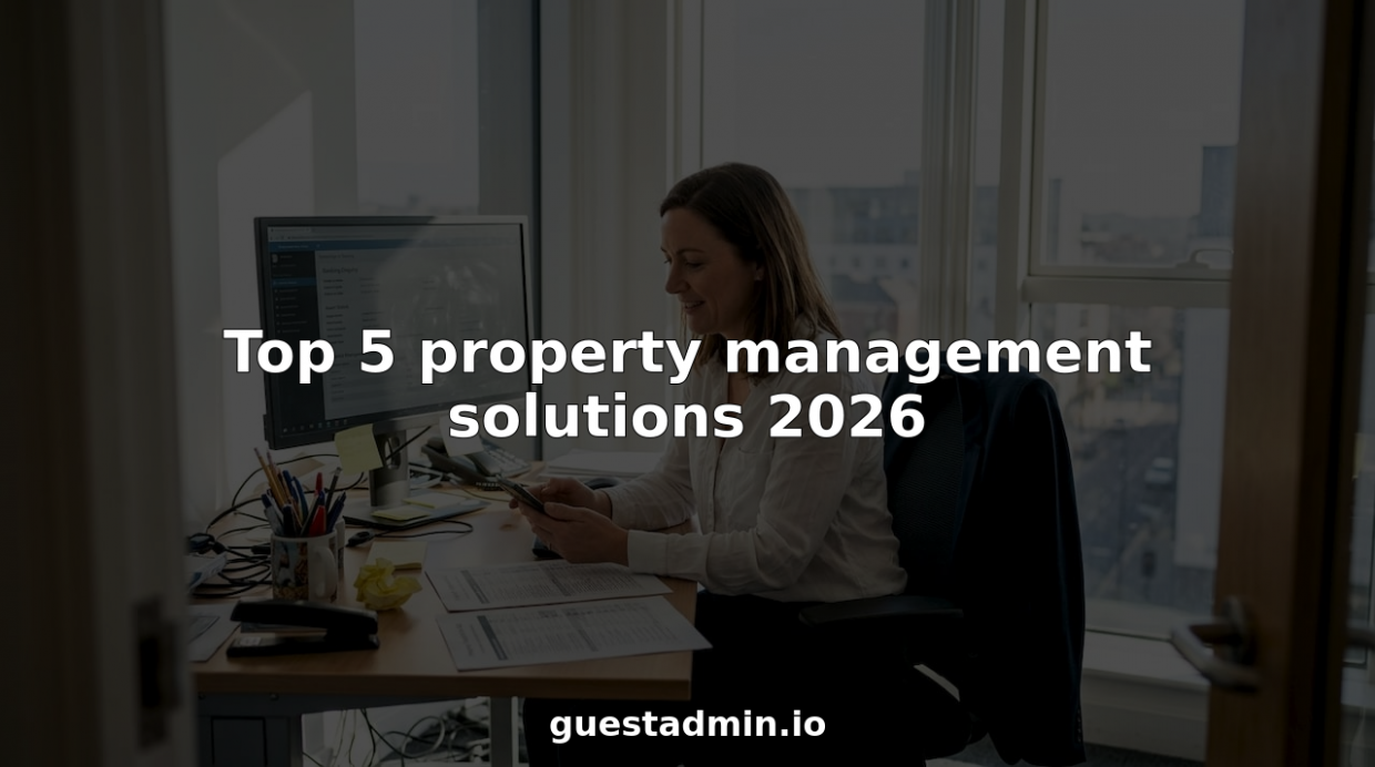 Property manager working at desk in bright office