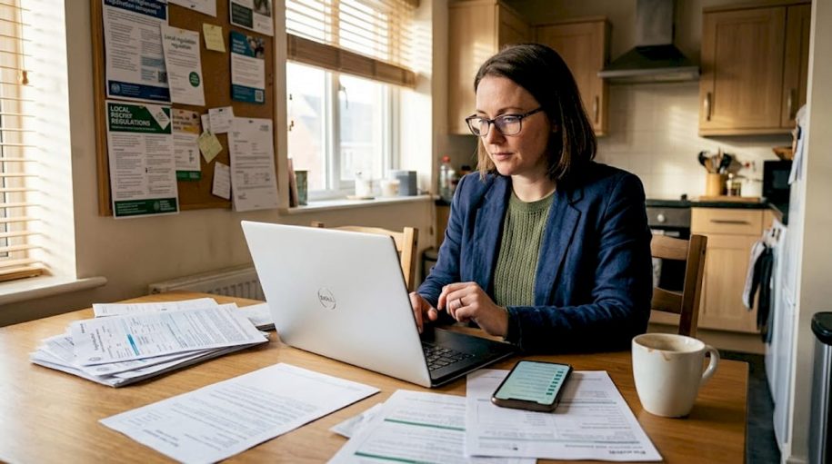 Property manager reviewing compliance documents