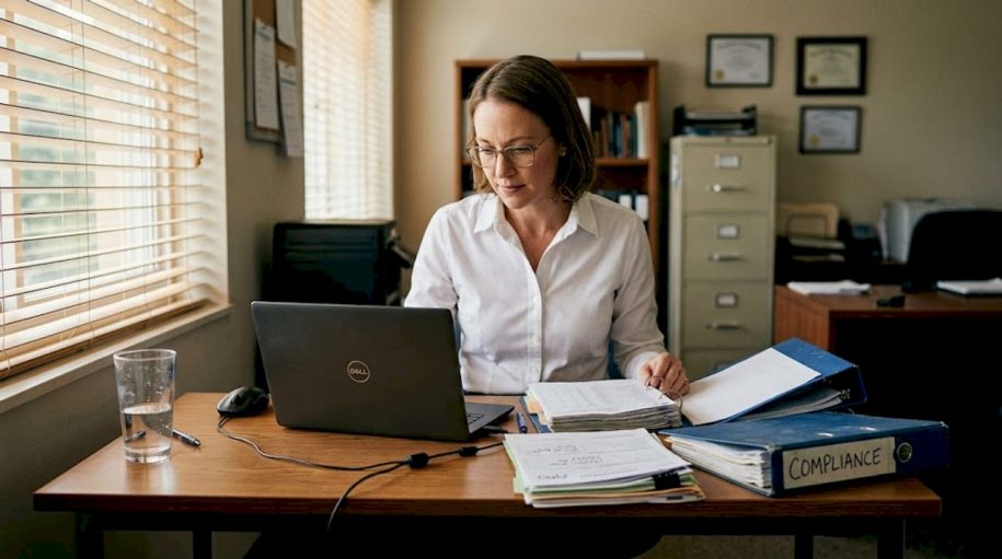 Hotel manager reviews guest data for compliance