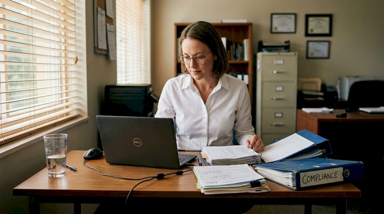 Hotel manager reviews guest data for compliance