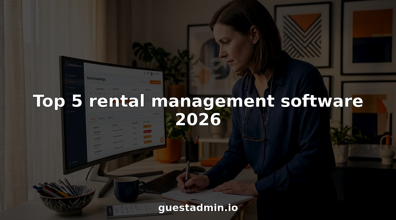Property manager checking rental software at home office desk