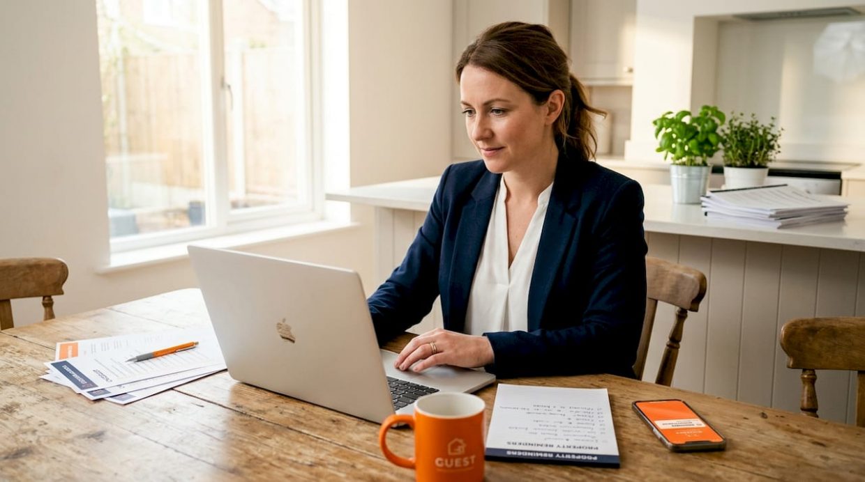Property manager reviews compliance checklist at table