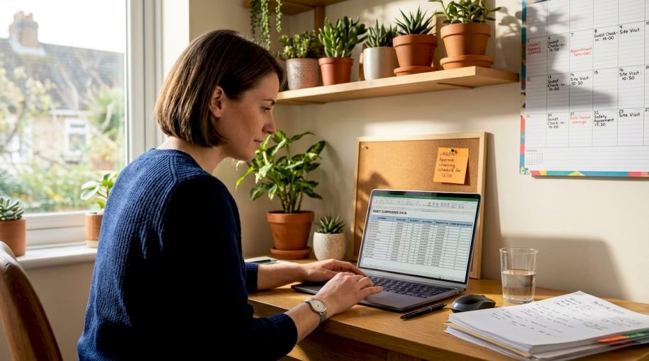 Property manager automating compliance at home desk