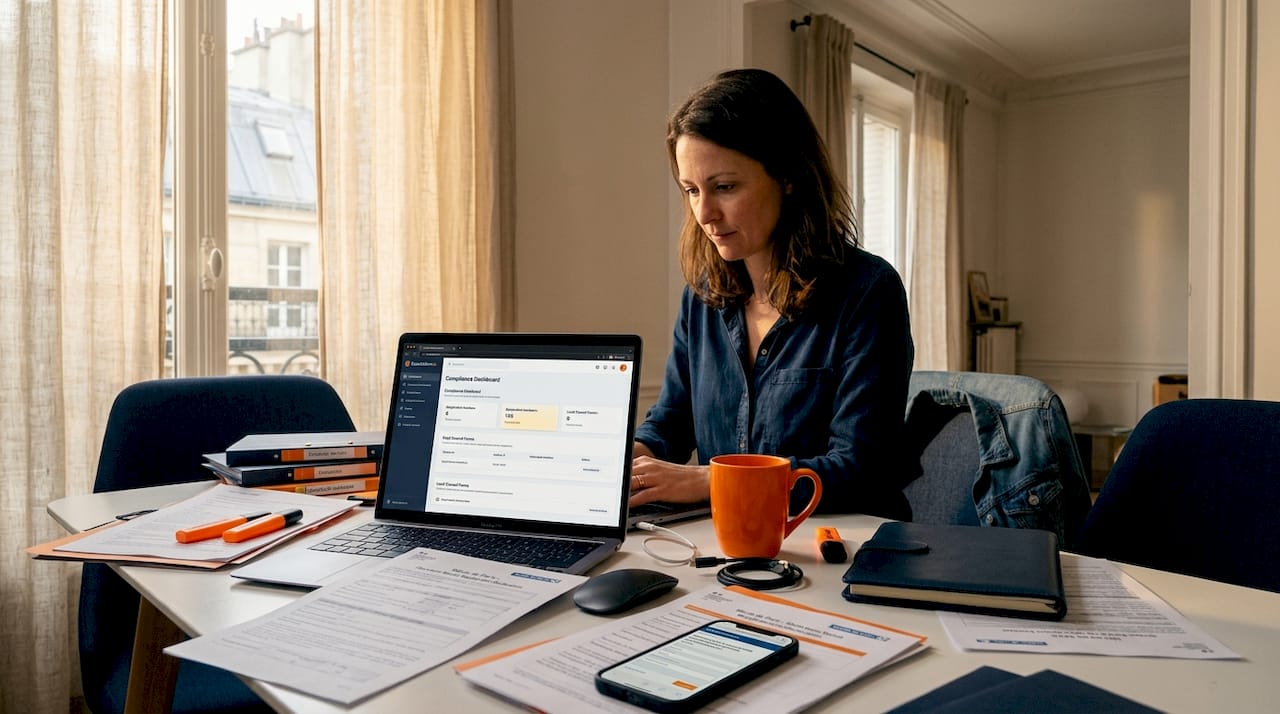 Property manager updating compliance paperwork