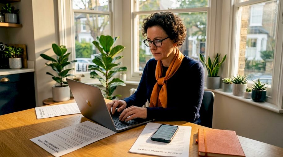 Woman entering guest data in office