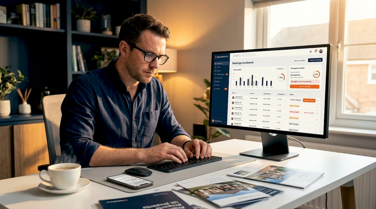 Property manager reviewing PMS reservation calendar