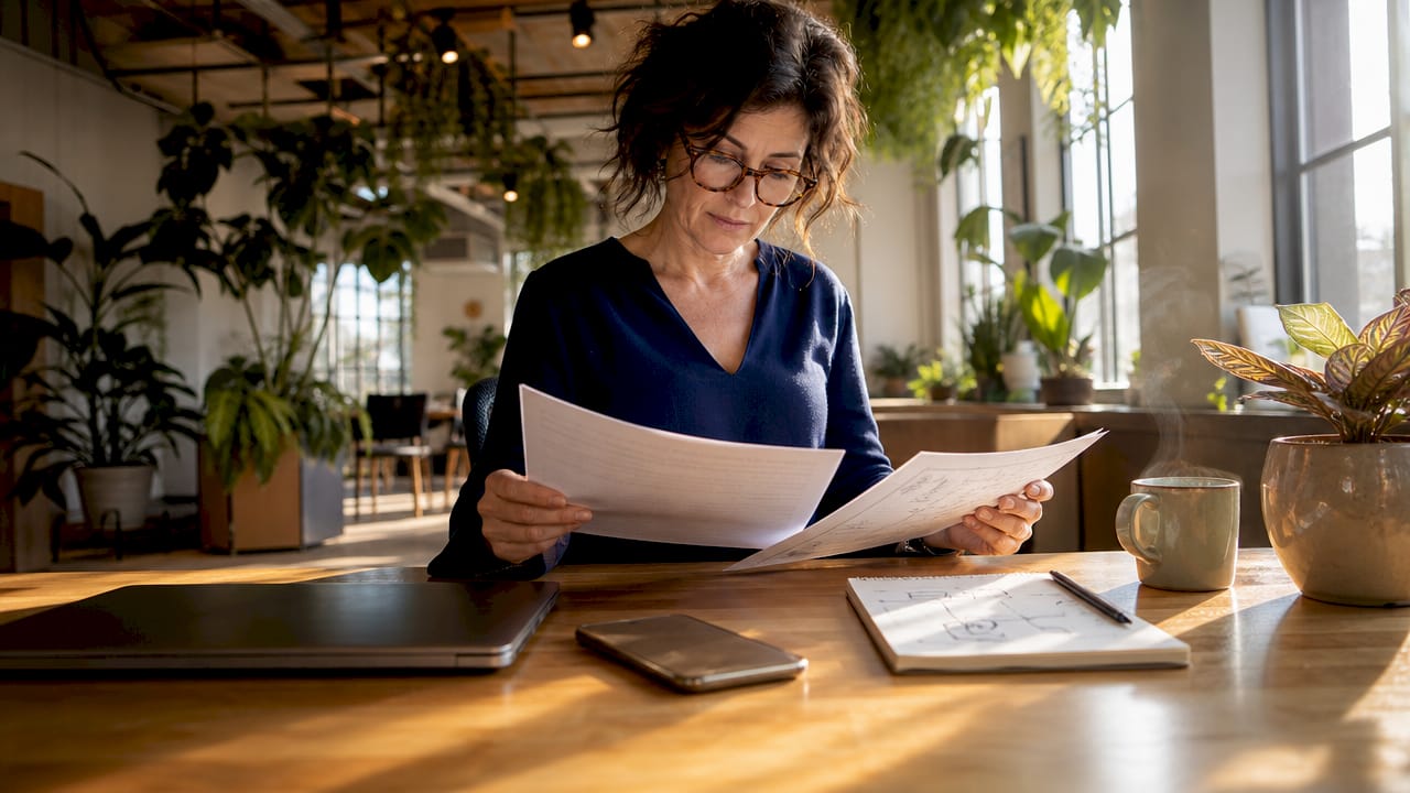 Property manager reviewing compliance documents