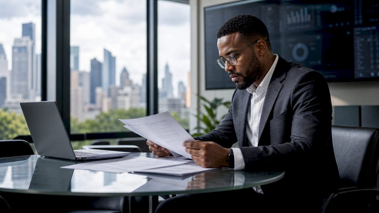 IT security analyst reviewing data protection documents
