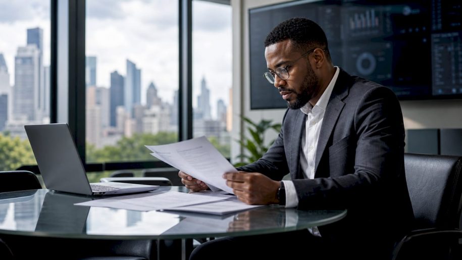 IT security analyst reviewing data protection documents