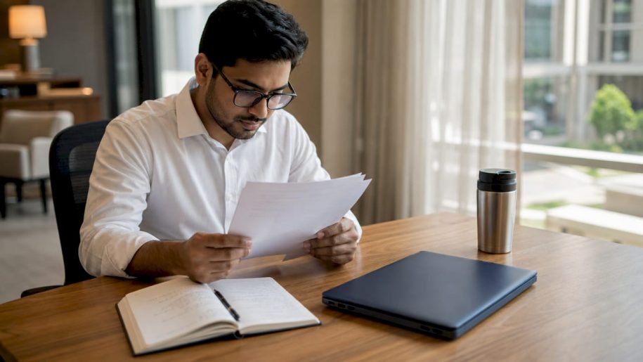 Cybersecurity analyst reviewing hotel data security policies