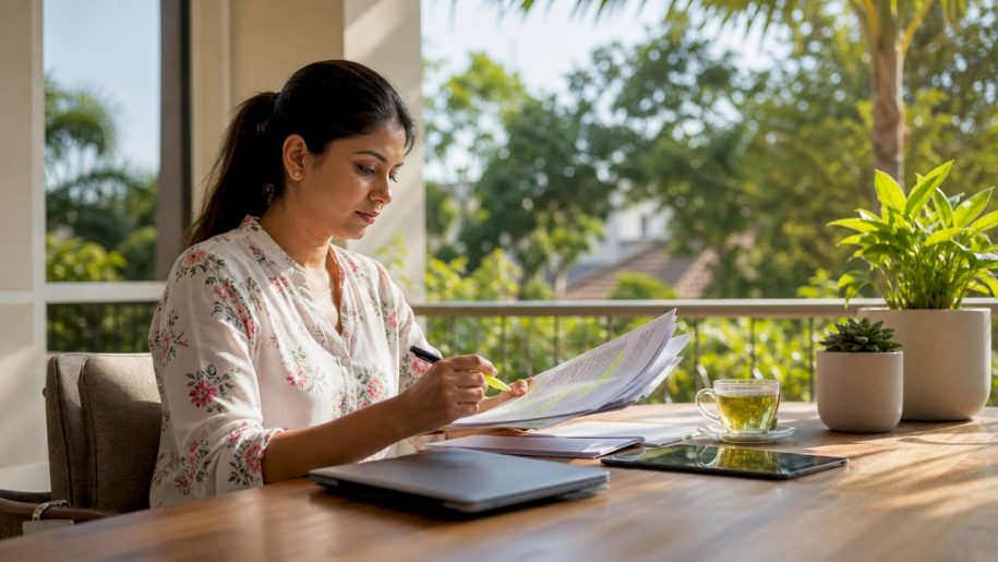 Property manager reviewing compliance documents