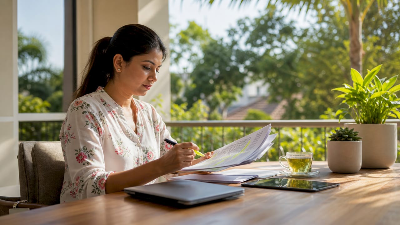 Property manager reviewing compliance documents