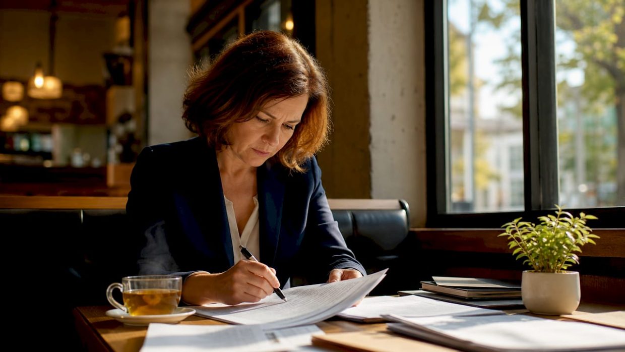 Compliance officer reviewing hospitality documents