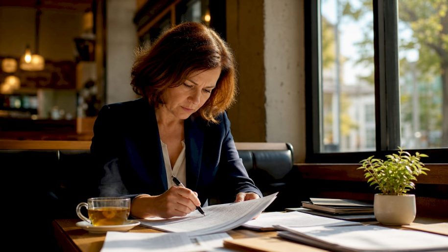 Compliance officer reviewing hospitality documents