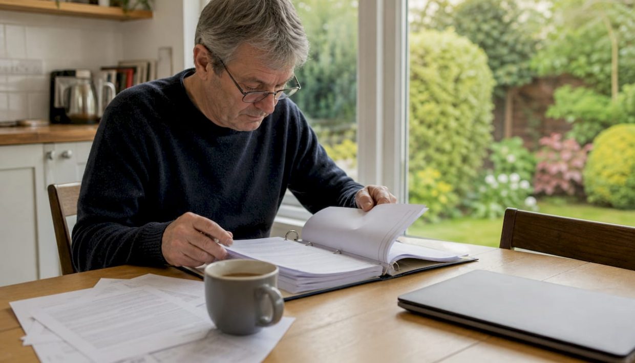European landlord reviewing liability documents