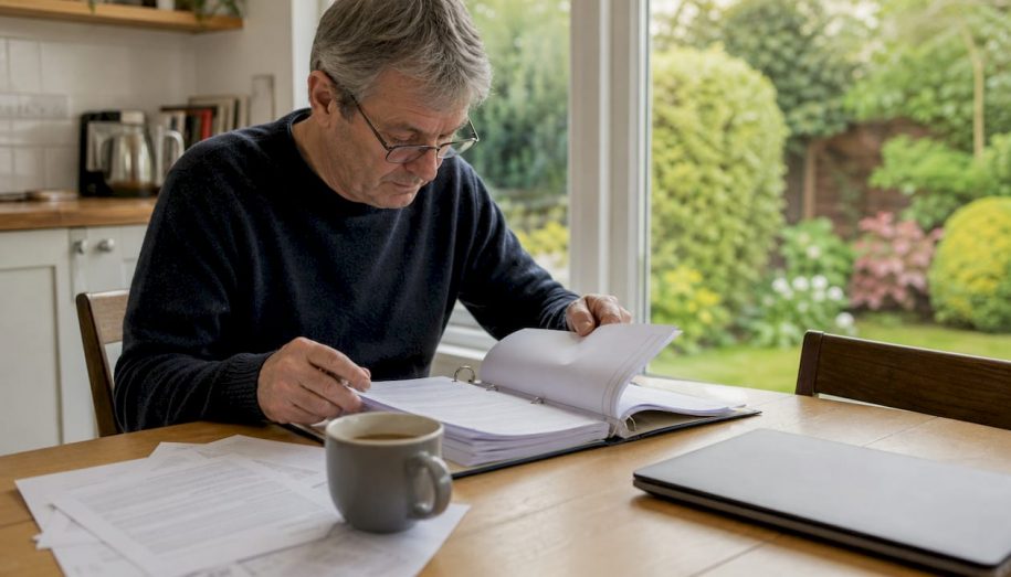 European landlord reviewing liability documents